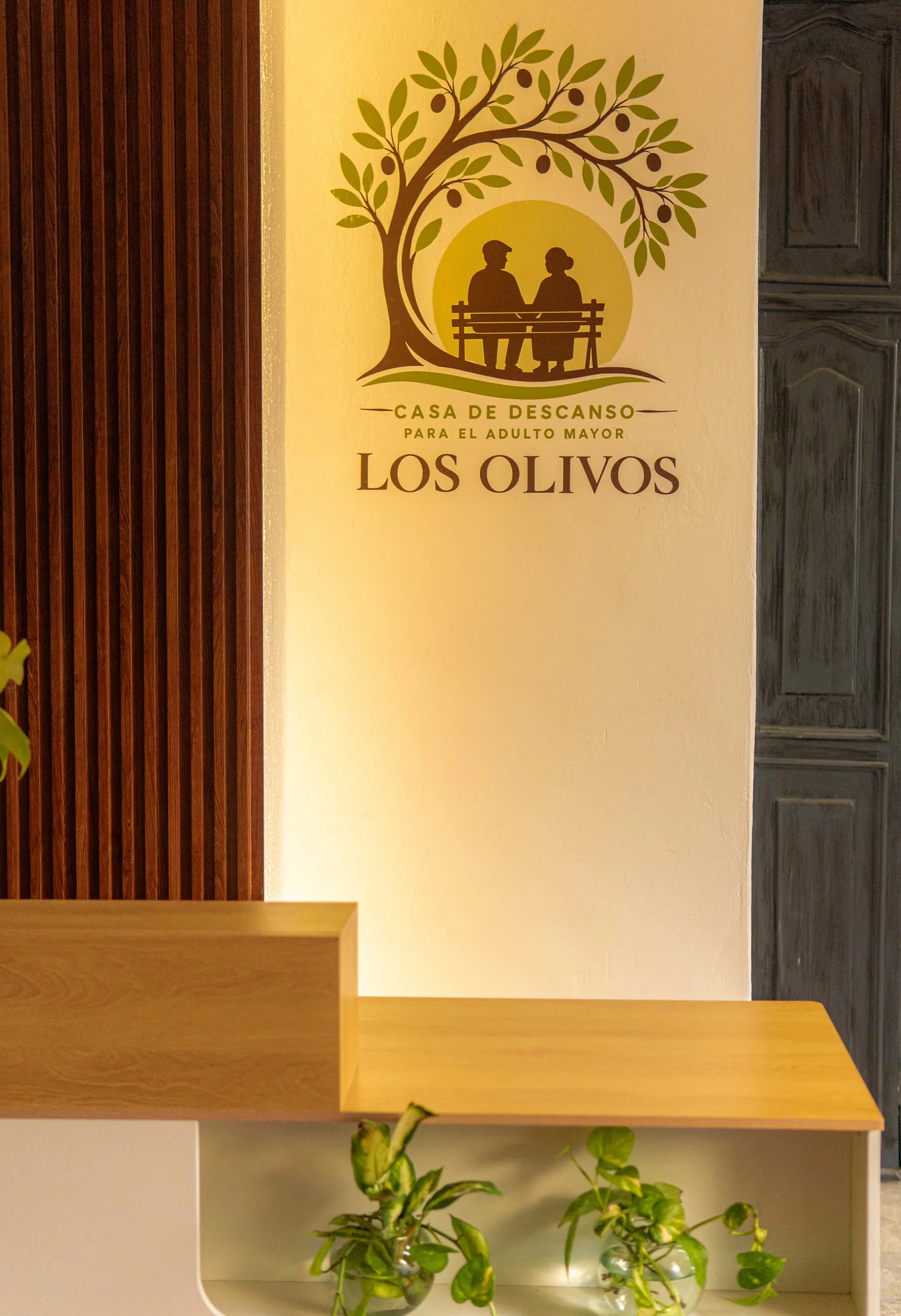 Jardín de Los Olivos de día con plantas y ventanales